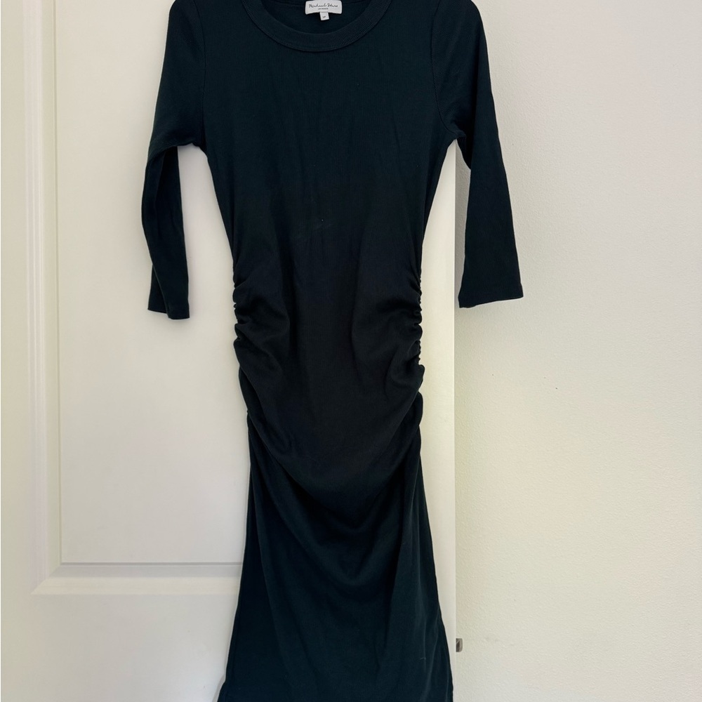 Michael Stars Christina Style Green long sleeve ribbed ruched dress size large